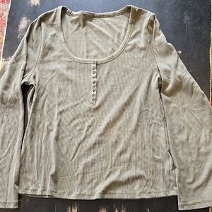 Olive Long Sleeve Henley Top